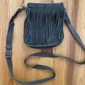 Minnetonka, small purse, charcoal suede, fringe